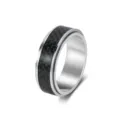 Fashionable unisex silver titanium steel spinner ring featuring black carbon fiber inlay - 6# / Wide Version (K-R1147) / Steel