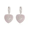 Close-up of delicate double-layer heart earrings encrusted with pink and white crystals - Pink Zirconia Heart Earrings / 1 Pair Pack / White Gold