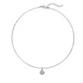 Detailed view of silver stainless steel choker necklace with round zircon pendant - Silver Oval (White Zirconia)