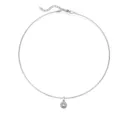 Close-up of a silver stainless steel choker with a round cubic zirconia pendant. - Silver Round (White Zirconia)