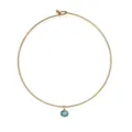 Eleganter goldener Edelstahl Choker mit blauem ovalem Edelstein-Anhänger im Detail - Gold Aquamarin Zirkonia Oval Choker