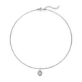 Detailed view of a sparkling heart-shaped zirconia pendant on a silver stainless steel choker - Silver Heart (White Zirconia)