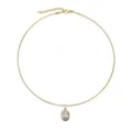 Close-up detail of a minimalist gold stainless steel choker with an oval zircon pendant. - Gold Oval/Egg (White Zirconia)