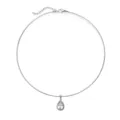 Detail view of silver stainless steel choker with a pear-shaped zircon pendant - Silver Teardrop (White Zirconia)