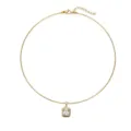 Detailed view of elegant gold stainless steel choker featuring an emerald-cut zircon pendant - Gold Square (White Zirconia)