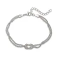 Detailed view of silver-toned infinity knot bracelet with shimmering multi-strand design - Stardust Infinity Knot / White Gold