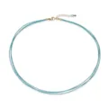 Detailed view of sky blue triple-layer hand-woven string choker with gold adjustable clasp - Lake Blue