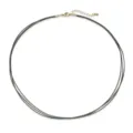 Detailed macro view of a minimalist three-strand green woven necklace with gold clasp - Dark Green
