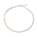 Hand-woven three-layer choker necklace in rose gold peach color with gold extender chain - Orange Pink