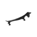 Close-up of a sleek black dachshund-shaped chopstick rest on a white background - Black Puppy