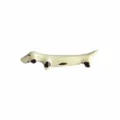 Repose-baguettes en céramique en forme de teckel japonais, blanc avec taches noires - Teckel Tacheté Blanc / Kaki