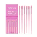 Pink makeup brush set with 6 soft synthetic brushes and matching storage box for daily use. - 6-Piece Set