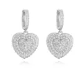 Close-up of sparkling silver heart earrings with double-layered CZ pavé stones - White Zirconia Heart Earrings / 1 Pair Pack / Gold