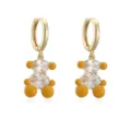 Créoles ours plaquées or avec pierres en zircon transparent et émail jaune vif. - Jaune