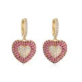 Exquisite gold-toned heart earrings with pink and white crystals in a pave setting - Rose Red Zirconia Heart Earrings / 1 Pair Pack / Gold