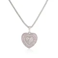 Macro detail of a double-layered heart pendant with pink and white crystals - Pink Zircon Heart Necklace / 1 Piece / White Gold