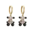 Boucles d'oreilles ours avec zircon étincelant et finition émail noir en or. - Noir