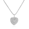 Detailed close-up view of a double-layered heart pendant with sparkling crystals - White Zirconia Heart Necklace / 1 Piece / Gold