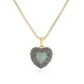 Close-up of a double-layered heart pendant necklace with blue pavé stones and gold chain - Blue Zirconia Heart Necklace / 1 Piece / Gold