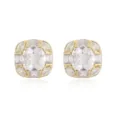 Detail view of 18K gold plated square stud earrings with shimmering clear zirconia. - White Zirconia / Gold