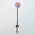 Fourchette à dessert en acier inoxydable avec décoration de marguerite violette et jaune - Fourchette / Violet
