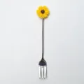 Fourchette à fruits et desserts en acier inoxydable avec poignée décorative tournesol - Fourchette / Jaune