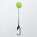 Jolie fourchette à dessert en inox avec fleur de marguerite verte pour fruits - Fourchette / Vert