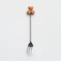 Fourchette a fruit en acier inoxydable avec poignee en silicone, style mignon et portable. - Ours Couleur Café