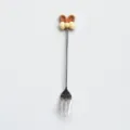Stainless steel fruit fork with cute bear ear bow handle, ideal for desserts and cakes. - Bow Off White