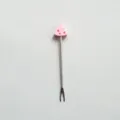Pink cheese handle stainless steel fruit fork, portable and cute dessert tableware. - Pink