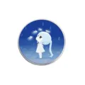 Artistic round metal enamel pin badge featuring a blue ponytail anime girl and fish - Round Style (YP4607)