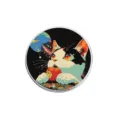 Round metal pin badge featuring a cosmic cat illustration with stars and planet - Round Style (YP4615)