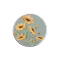 Vintage circular metal brooch featuring hand-drawn yellow sunflowers on a green background - 向日葵圆形款式(YP0493)