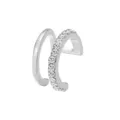 Close-up detail of a silver double-layered ear cuff with sparkling pavé stones - Single Double-layer Ear Cuff / Silver