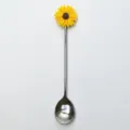 Cuillère à café en acier inoxydable avec décor tournesol jaune pour desserts et boissons - Cuillère / Jaune