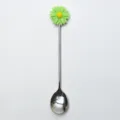 Cuillère à café moderne en acier inoxydable avec une marguerite verte décorative - Cuillère / Vert