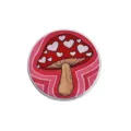 Spilla rotonda in metallo con illustrazione di fungo rosso e cuori bianchi design - Motivo Cuore Fungo Rosso (YP0398)
