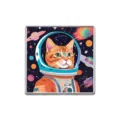 Vibrant square metal pin featuring a colorful orange tabby cat astronaut in space. - Square Space Astronaut Cat (ZP3447)