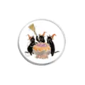 Round Halloween metal badge featuring a watercolor illustration of black cats and cauldron - Round Wizard Cat Brooch (YP3274) / YP3274 (Round Style)