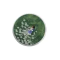 Green landscape illustration enamel pin featuring a girl in a daisy field, circular badge - Round Girl Illustration Brooch (YP0465)