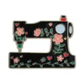 Vintage black enamel sewing machine brooch with intricate pink floral and heart details - Black (UVXZ379)