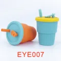 Portable heat-resistant silicone straw cup for babies in vibrant blue and orange - Blue And Yellow Contrast Style (EYE007)
