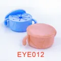 Silicone baby snack cups with handles and spill-proof lids in blue and pink variants - Double Ear Marble Snack Bowl (EYE012)