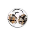 Funny round metal brooch featuring Flork character holding multiple cute kittens - Round Style (YP0409)