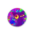 Broche en métal chat néon artistique avec une illustration d'art glitch psychédélique - Chat Drôle Violet Néon (YP0597)