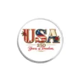 USA 250 Years of Freedom commemorative round metal lapel pin badge souvenir gift - USA Word Art with Red Rose (YP0612)