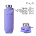 Purple collapsible silicone sports water bottle 500ml with carabiner for outdoor travel - 500ml / Dark Violet