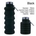 Collapsible black silicone water bottle 500ml for outdoor sports travel and hiking - 500ml / Black