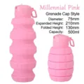 Pink collapsible silicone grenade water bottle 500ml for portable outdoor sports. - 500ml / Pink