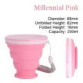 Portable millennial pink silicone collapsible travel cup with lid and carrying strap 200ml - 200ml / Pink